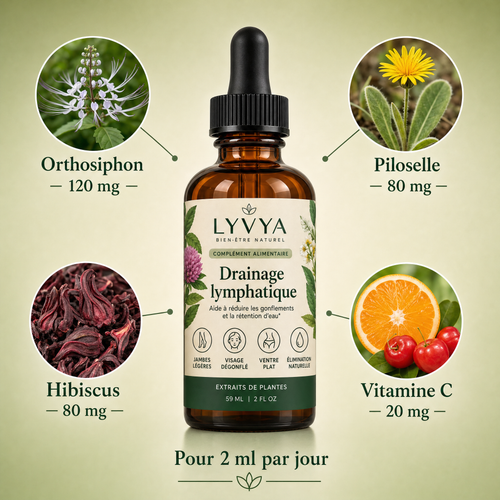 Composition Lyvya : orthosiphon, piloselle, hibiscus, vitamine C